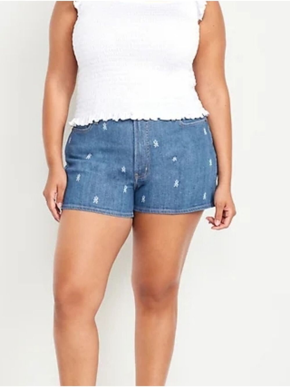 14 • Old Navy • High-Waisted Floral Bleach OG Jean Shorts -- 3-inch inseam
